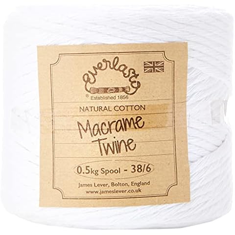 0.5KG SPOOLS EVERLASTO Single Twist Soft Cotton Macrame Craft Twine 38/6 (4MM Approx) (Snow White) Cover