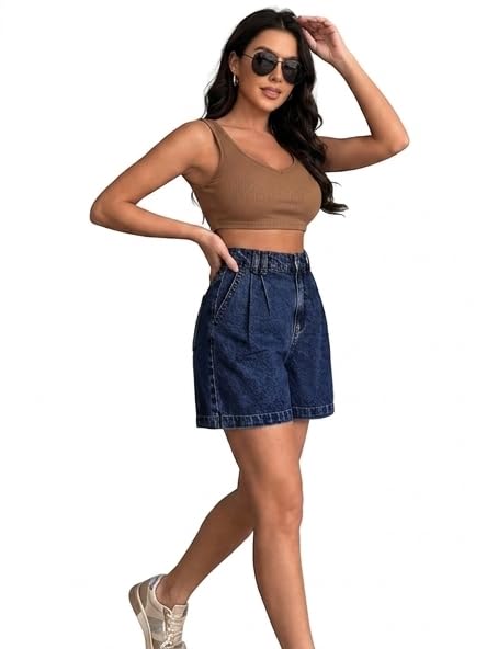 Image of PENTOO Women's Relaxed Fit Mid Rise Regular Length Denim Shorts
