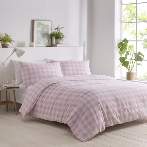 Portfolio Home Juego de Funda de edredón y Fundas de Almohada a Cuadros Rosa para Cama Doble y fácil de cuidar, Color Rosa