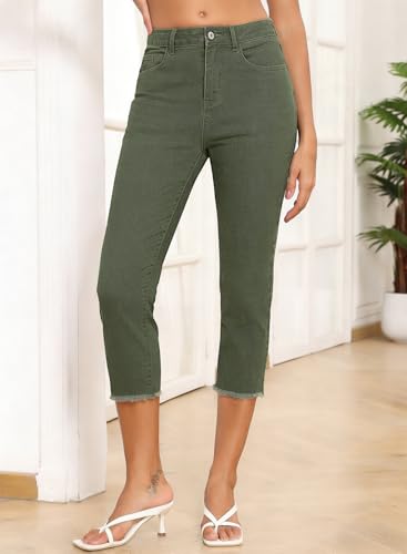 Image of Sidefeel Women's High Waisted Straight Leg Jeans Capri Denim Pants