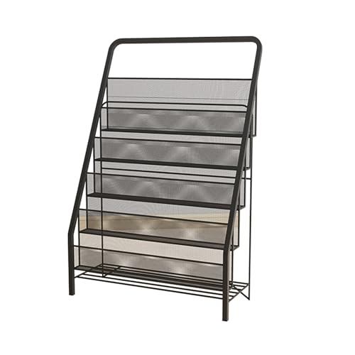 Soporte de exhibición independiente para folletos y revisteros, catálogo de malla para ferias, exposiciones y oficinas, color negro (57 x 33 x 87 cm)