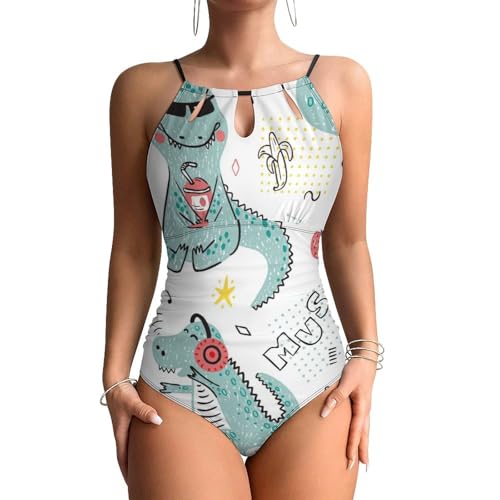 Maillot de bain une pièce gainant et sculptant motif dinosaure mignon plage