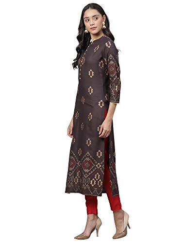 Image of INDO ERA Women's Viscose Rayon Floral Straight Kurta(IE26KT5GY1691)