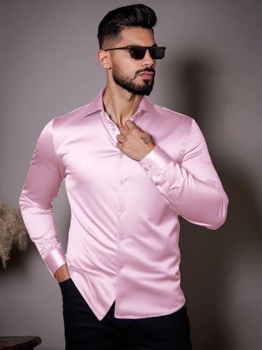 Image of IndoPrimo Men's Stylish Solid Satin Casual Shirt for Men Full Sleeve