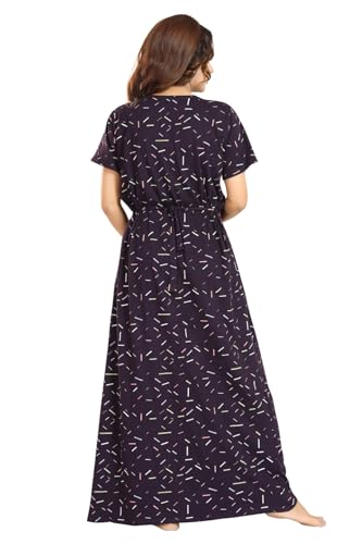 Image of Fabme Women's Full Length Printed Pre and Post Pregnancy Pure Cotton Nursing Nightdress Nighty
