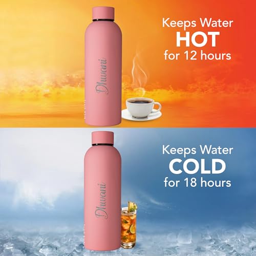 Image of AICA Personalized Name Stainless Steel Water Bottle -500ml - 12 Hrs Hot & 18hHs Cold (Nudepink) |Customised Gift For Women Girl | Gifts for Woman | Gift for Girls