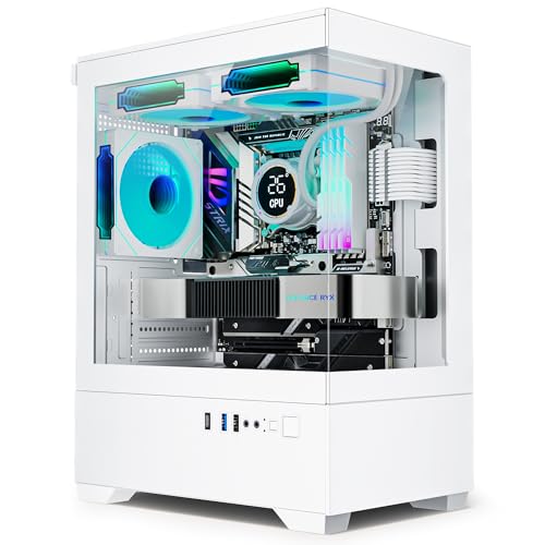 Micro ATX PC Case Gaming MATX PC CASE with 3 PWM ARGB Fans Pre-Installed Type-C Full-View Dual Tempered Glass Cpmputer CASE White
