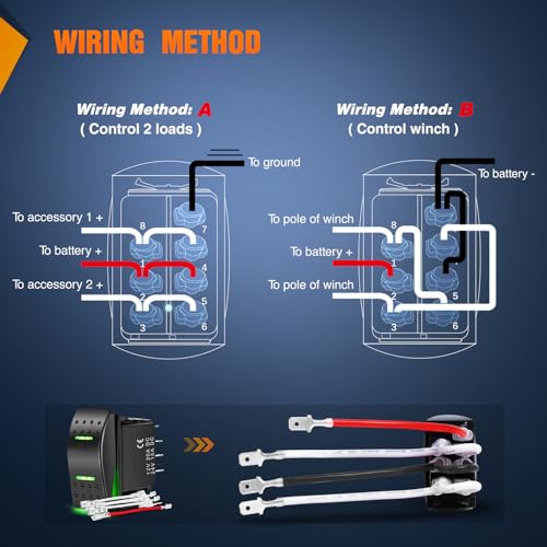 Image of Nilight Waterproof 7Pin Rocker Switch with Jumper Wires Green | Toggle ON Off ON Switches DPDT 12V 24V Winch Pump Switch for Cars Trucks Caravans Boats RV SUV ATV UTV