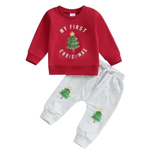 Image of LIOMENGZI Infant Baby Boy Christmas Outfit Long Funny Shirt Pant Set Toddler First Christmas Clothes 6 12 18 24 Months 2T
