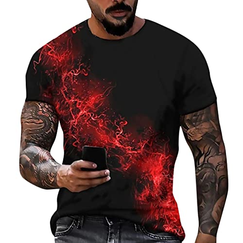 White T-Shirt Summer Plus Size Shirt Mens Short Sleeve Yoga Funny Scoop Neck Lightweight Fit Gradient Color Red M