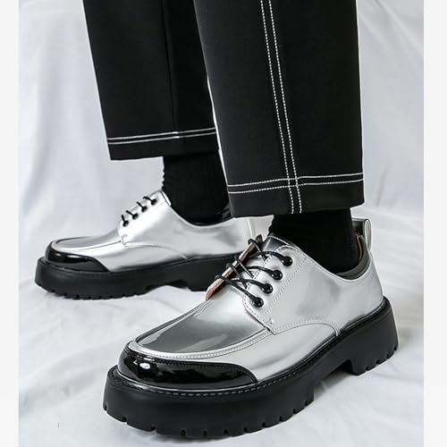 Men's Patent Leather Platform Dress Oxford Shoes Stylish Round-Toe Lug Sole Non-Slip Slip-On Business Wedding Shoes Classic Work Height-Enhancing Oxford Shoe2