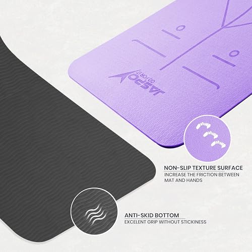Image of JASPO Ease Yoga Mat 6mm Extra Wide with Carry Strap & Bag, Non-Slip Anti-Skid Exercise Mat, Non-Toxic Latex-Free, Lightweight & Tear-Resistant Workout Mat for Yoga, Pilates, Meditation & Home Gym (6ft X 2.62ft) (Purple)