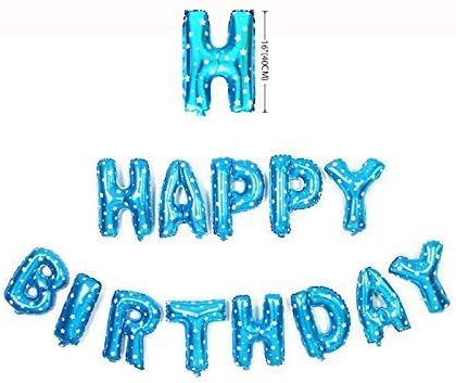 eZoneUK 16 Inch Blue Happy Birthday Self Inflating Balloon Banner Bunting Party Party Foil Balloon Letters - Blue
