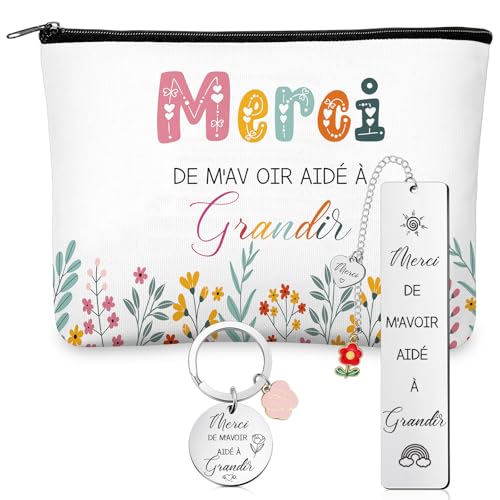 Nuenen Maitresse d'École Fin d'Année - Porte Clef, Trousse de Maquillage et Marque Page pour Enseignante - Cadeau Merci Professeur Atsem pour Femme
