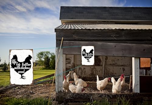 Vintage Metal Tin Sign Funny Sarcastic Party Wall Art Decor Signs "Life is Better with Chickens" Vintage Metal Sign, 8x12 Inch Wall Art, Perfect for Farmhouse, Kitchen, Country Home Decor, and Chicken Coop Decoration