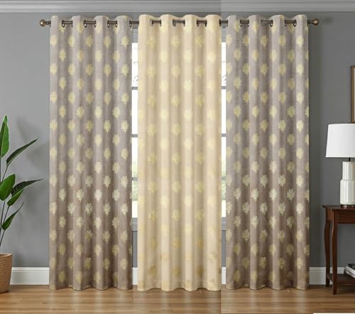 Image of Premium Velvet Window Curtains /Drapes for Drawing Room /Bedroom /Living Room Door - 4x7 feet - Set of 3 Pcs of Panels, Cream & Maroon