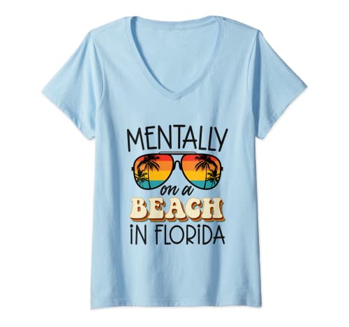 Womens Florida Dreaming Snowbirds Mentally On A Beach In Florida V-Neck T-Shirt