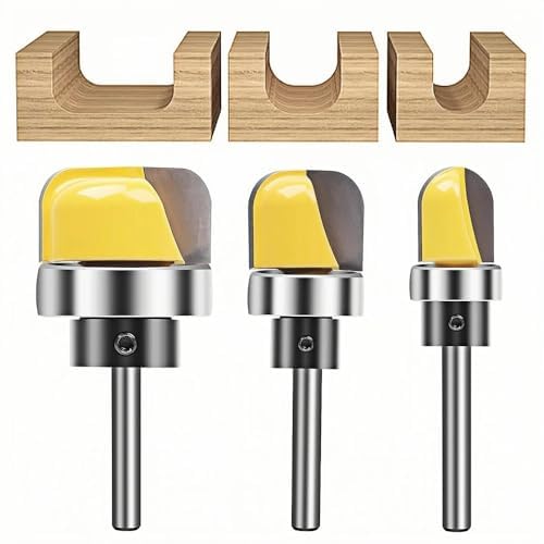 SOCOJE 3pcs 1/4 Inch Shank Round Nose Dish Carving Router Bits With Bearing, Carbide Cutters, Woodworking Milling Cutter, 1/2", 3/4", 1-1/8", 5/8", 2 Flutes โ image 1