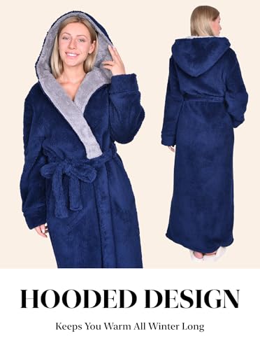 Image of Hellomamma Long Hooded Robe for Women Luxurious Flannel Fleece Full Length Bathrobe Winter Warm Pajamas Shower Nightgown