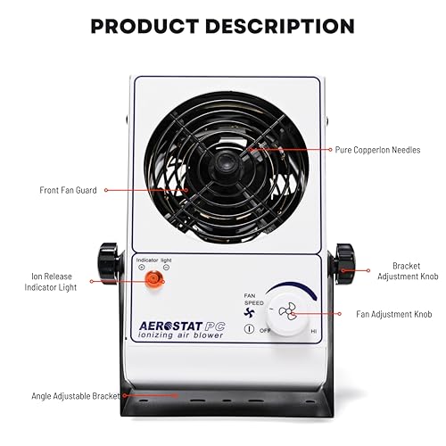 Image of Ionizer Air Blower Fan, 110V /60Hz Small Desktop Anti-Static Ionizing Fan, Commercial Static Eliminator Remover, ESD Ionizer with Pure Copper Ion Needle, 45~110CFM Adjustable