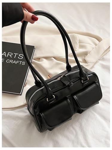 SweatyRocks Women's Zipper Double Handle Large Capacity Shoulder Handbag PU Leather Underarm Purses2