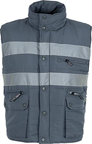 Work Team Chaleco Acolchado y Multibolsillos con Cortavientos y 2 Cintas Reflectantes. Hombre Gris M