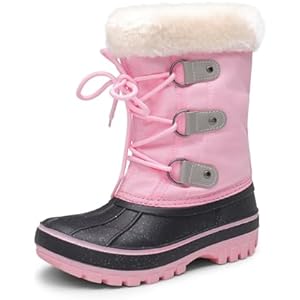 DREAM PAIRS Boys & Girls Faux Fur-Lined Winter Snow Boots for Little/Big Kids 13 Little Kid Grey/Pink