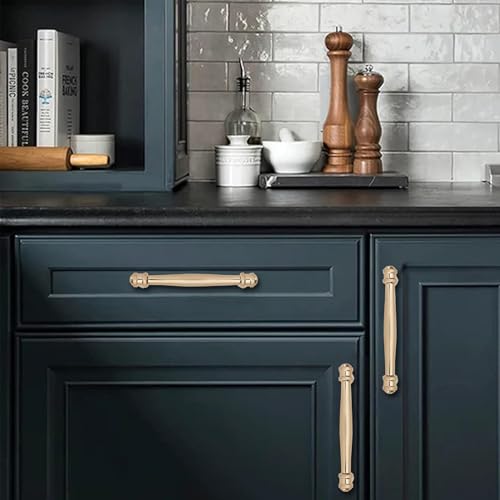 LONHECAN 2 Pack 5 inch(128mm) Center to Center Brushed Brass Cabinet Pulls Solid Cabinet Hardware Heavy-Duty Drawer Pulls Kitchen Handles for Cabinets Cupboard Handles by LONHECAN - Used condition - Image 4