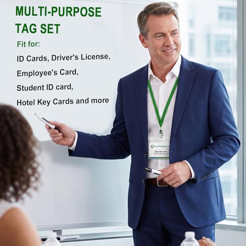 Image of Marspark 10 Sets 4 inchx3 inch Name Badge Holder with Lanyard Bulk, Dark Green