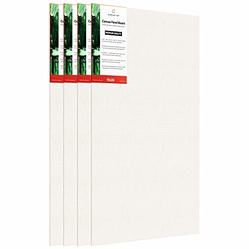 Image of Scholar Art Hobby Series 04 Oz (230 GSM) 100% Cotton Canvas Panel Board for Painting (White Blank Canvas Boards for Acrylic Paint, Oil Paint, Wet & Dry Media) | 16 inchx24 inch (40x60 cm), Pack of 4