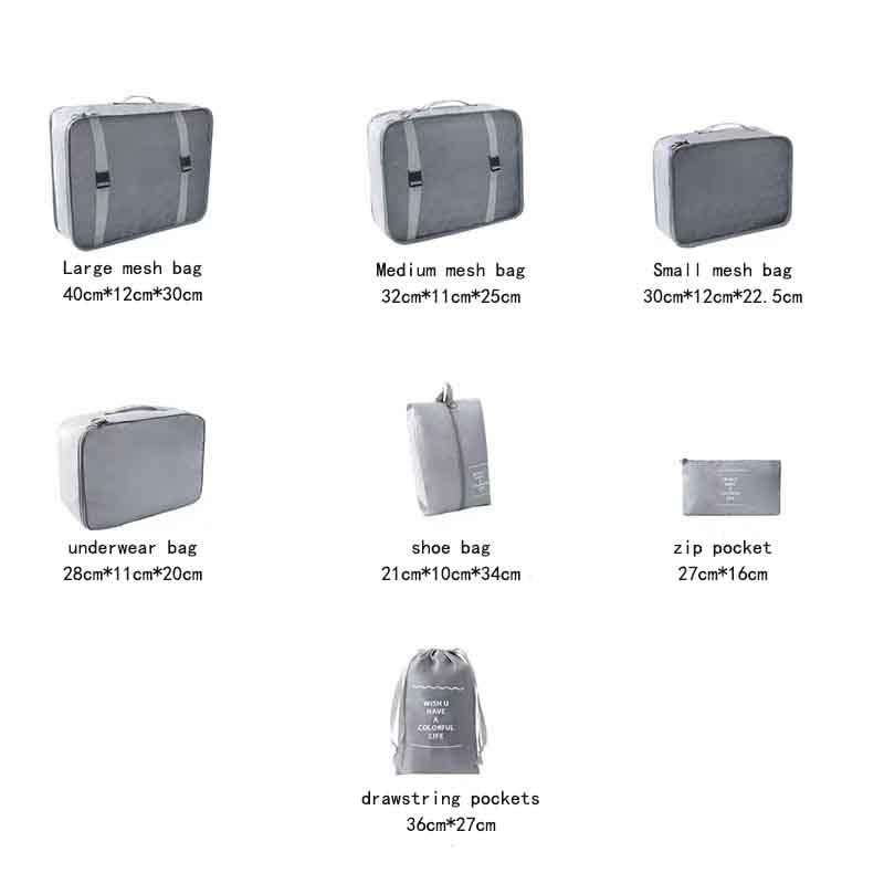 Sac de rangement multifonctionnel voyage lot de 7 compartiments gris