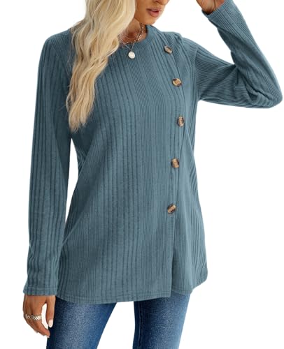 Image of XIEERDUO Long Sleeve Tops for Women Tunics Buttons Front Slit