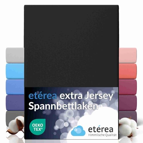 etérea Premium Spannbettlaken 240x220cm Schwarz – extra Jersey Spannbetttuch bis 35cm Höhe – 160 g/m² gekämmte Baumwolle – Boxspring & Wasserbett Bettlaken