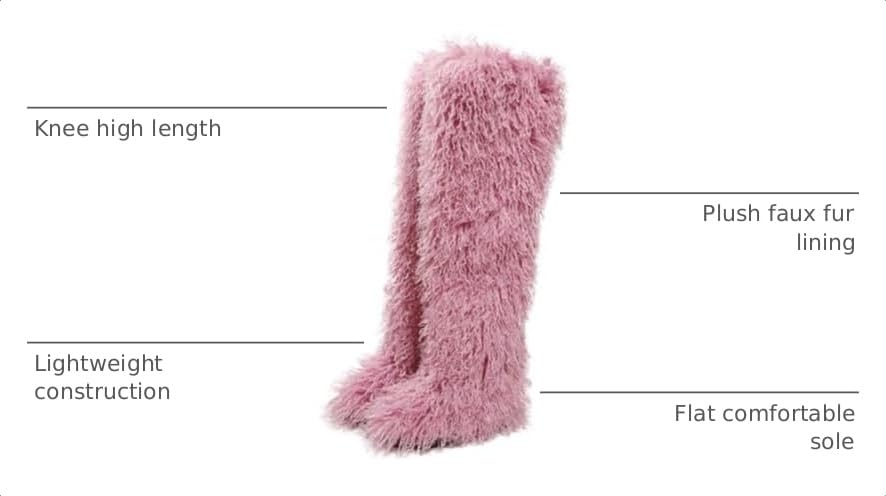 Image of Black Thigh High Fur Boots, Over the Knee Fluffy High Boots, Tall Furry shoes for Women