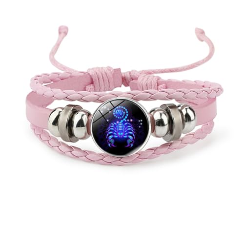 Image of Pink Pink Twelve zodiac spirit bracelet adjustable Twelve zodiac leather bracelet jewelry accessories for zodiac enthusiasts