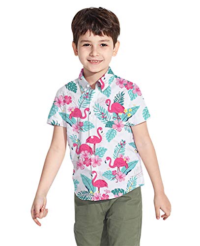Boys Button Down Hawaiian Shirt Little Kids Short Sleeve Button Down Top Cute Pink Pattern Dress Shirt 7-8 Years