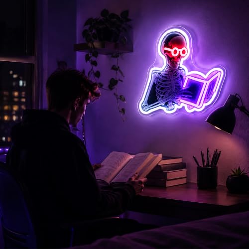 Image of Skeleton Neon Sign for Wall Decor Skull Light Up Sign Hallowmas Led Signs for Room Party Home Wall Decor USB Powered