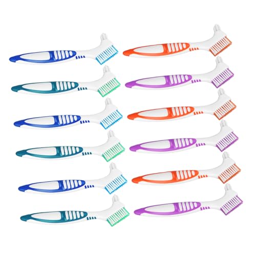 iplusmile 12 Piezas Cepillo Doble Cara para Prótesis Cepillo Ortodóntico Suave y Duro para Limpieza Profunda de Dentaduras y Aparatos Compacto para Uso Casa y Viaje Mango Ergonómico para
