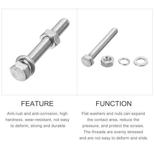 Image of METALLIXITY Hex Head Screws Bolts, Nuts, Flat & Lock Washers Kits (M6-1x45mm) 10 Set, Stainless Steel Fully Threaded Machine Screws Bolt Set - for Home Appliance Equipment