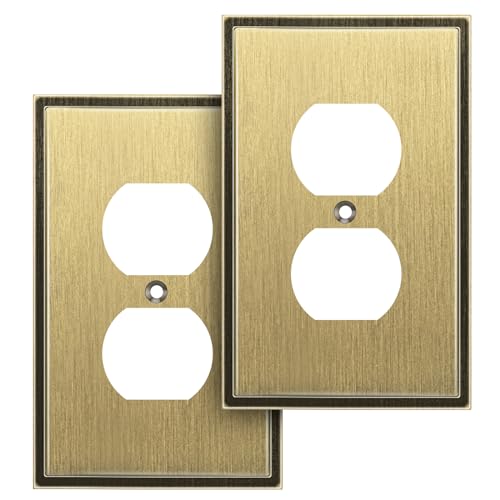 Henne Bery Soft Modern Decorative Wall Plate Switch Plate Outlet Cover (Single Duplex 2PK, Antique Brass)