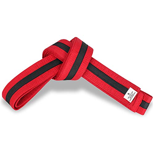 Martial Arts 1.75" Wide Karate/Taekwondo Double Wrap Belts With Black Stripe (Red With Black Stripe, 4) #TOP1