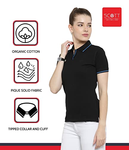 Image of Scott International Women's Regular Fit 100% Pure Organic Cotton Polo T-Shirt | Womens Polo Collar Neck T-Shirt | Cotton Plain Polo Neck Half Sleeve T-Shirt | Tshirts for Women