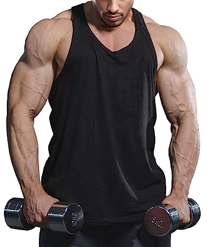 Lehmanlin Herren Sport Stringer Tank top,Bodybuilding Workout Tank Tops für das Fitnessstudio,Tägliches Training lässige T-Shirts Quick Dry(Pures Schwarz, M)