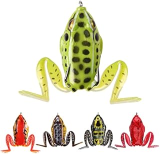 OROOTL Topwater Frog Lures for Bass Fishing, 5pcs Top Water Hollow Body Frogs Kit Floating Frog Baits with Ultra Realistic Swimming Legs for Freshwater Bass Pike Musky