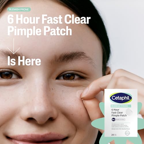 Cetaphil Gentle Clear Pimple Patches, 6 Hour Fast Clear with Salicylic Acid for Blemish-Prone Skin, 24 Emerging Spot Patches