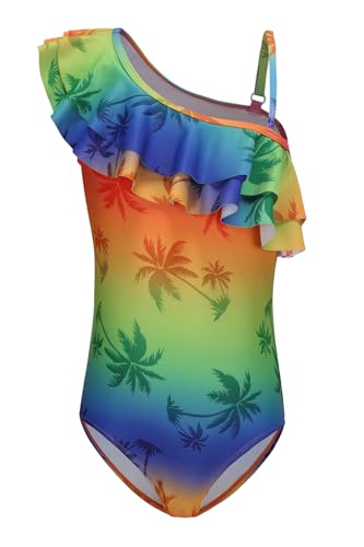 Image of Girls One Piece Swimsuits One Shoulder Ruffle Bathing Suit Kids Hawaiian Floral Swimwear 3-16 Years