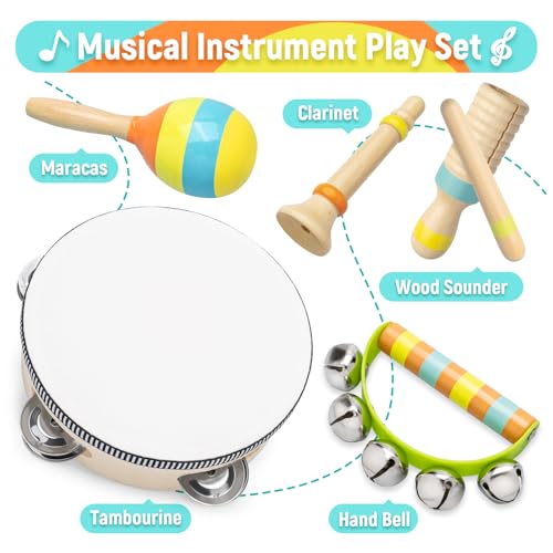Kids Musical Instruments, Commodum Wooden Musical Instruments Toys for Toddlers 1-3 Year Old, Neutral Colors Montessori Educational Baby Percussion Instruments Set, Boys Girls Birthday Easter Gift - Image 3