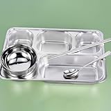 BlesConi Trennteller aus Edelstahl mit mehreren Fächern für Mittagessen und Snacks, wiederverwendbares Geschirr (5 Zellen)