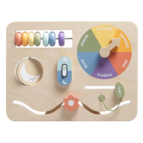 Image of Pearhead Busy Board for Toddlers, Wooden Montessori Sensory Toy | FSC-Certified Design, Built-In Stand, Travel Activities, Color Recognition, Ages 1+