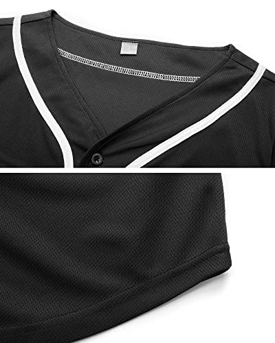 Babyhealthy Baseball Jersey Letter Print Button Down Tshirts Hip Hop Hipster Softball Sports Active Tee For Men Black #TOP3